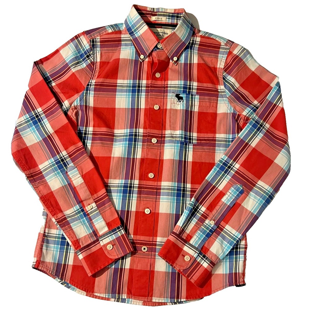 ABERCROMBIE & FITCH Men's Plaid Button Front Shirt Muscle 100%‎ Cotton Size S